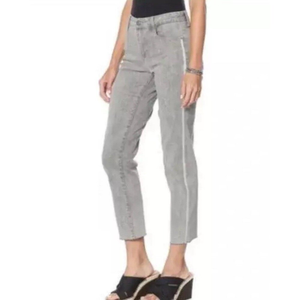 Skinnygirl Celeste Straight Ankle Raw Hem Jeans Gray Glitter Stripe Size 30/10